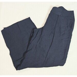 Ann Taylor LOFT Linen Blend Pants Womens 4 Blue High Rise Relaxed Wide Leg